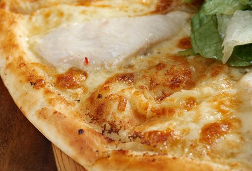 Pizwith meat chicken. italian kitchen. Studio