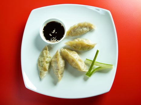 Dim-sum call Gyoza, asian tradition food.Fried Dumplings Chinese Style 