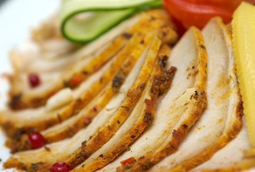 Beautiful sliced pork arrangement. Shallow depth-of-field