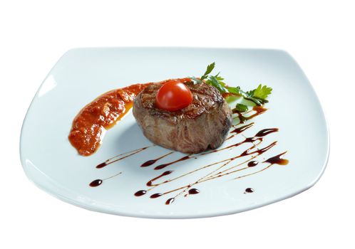 Grilled beef .Shallow depth-of-field..isolated on white background. clipping Path 