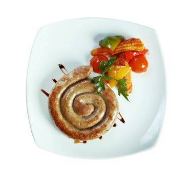 Sausage making roasted with vegetable
