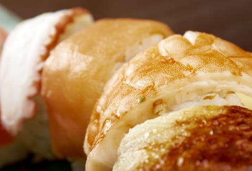 Japanese sushi  traditional japanese food.Roll made of Smoked fish