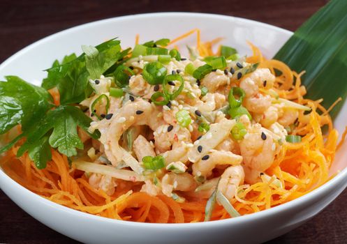 chinese cuisine .salad of shrimp, mixed greens 