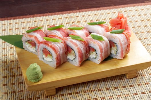 Japanese Cuisine - Sushi Roll with  Bacon 