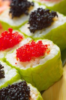 Japanese sushi . traditional japanese food.Roll made of Smoked fish and  roe