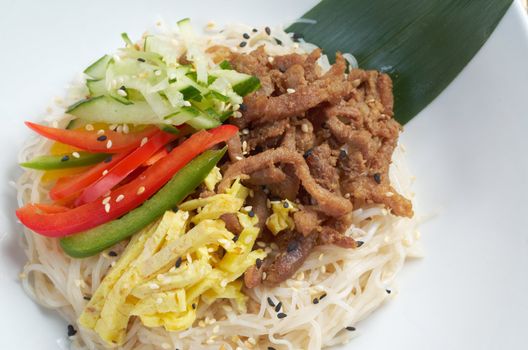 udon noodles with beef.Japanese cuisine