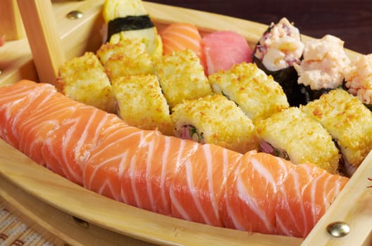 Assorted sushi Japanese food on the ship   traditional japanese food.