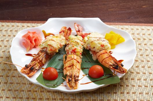 Royal tiger shrimps.Chinese style 