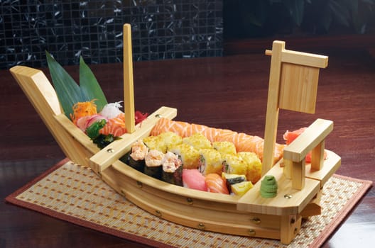 Assorted sushi Japanese food on the ship   traditional japanese food.