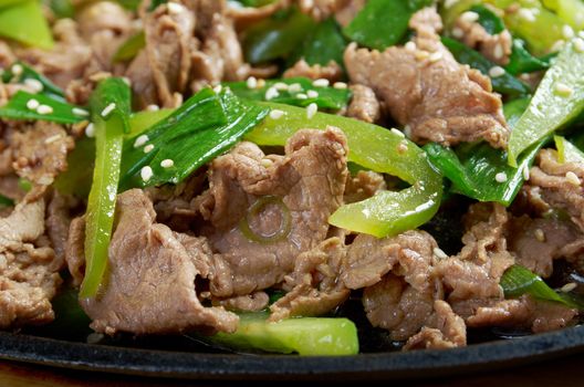 chinese cuisine .Chinese dish - beef with vegetables close-up 