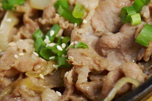 .Chinese dish -pork  with vegetables close-up 