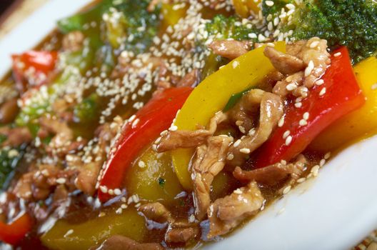 chinese cuisine .pork with tart sweet sauce,pineapple and pepper