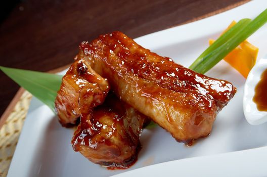 chinese cuisine .roasted pork ribs in a plate