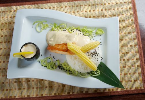 Japanese cuisine .salmon in cream sauce