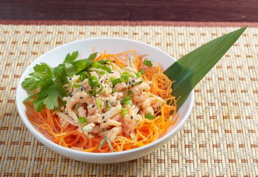 chinese cuisine .salad of shrimp, mixed greens 