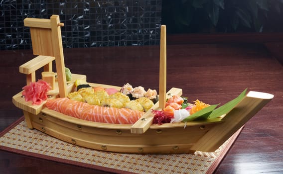 Assorted sushi Japanese food on the ship   traditional japanese food.