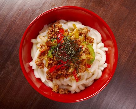 udon noodles with beef tendon stew.Japanese cuisine