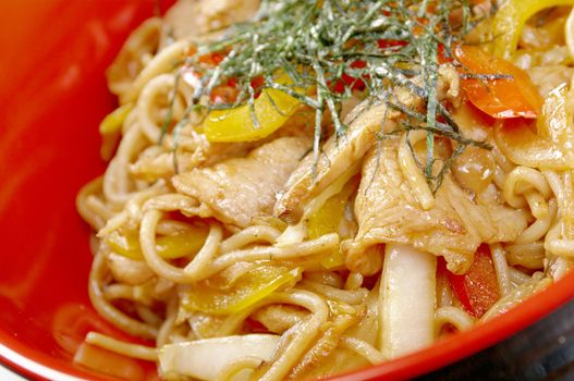  pork  and  soba with vegetable.raditional Japanese food