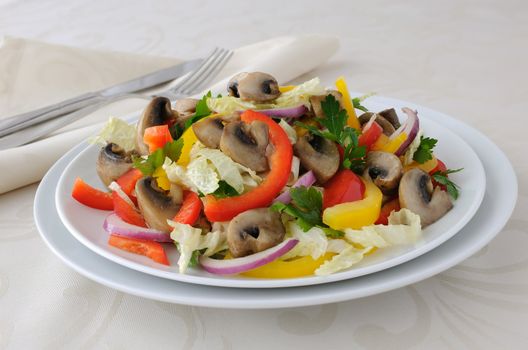 Cabbage salad with mushrooms and peppers