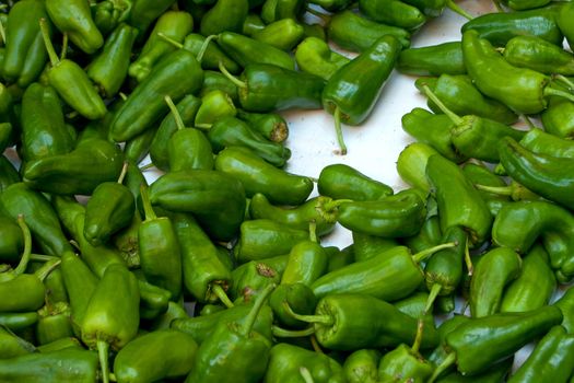 Green fresh peppers  at the local market