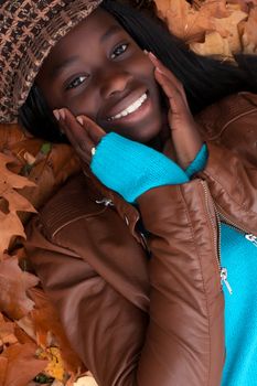 Happy  girl in the forest is having fun