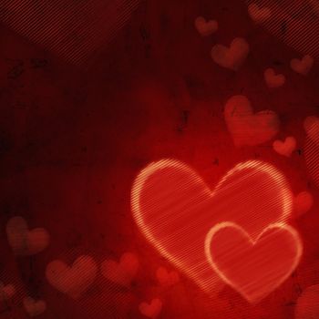 abstract retro background with red striped hearts, old paper card