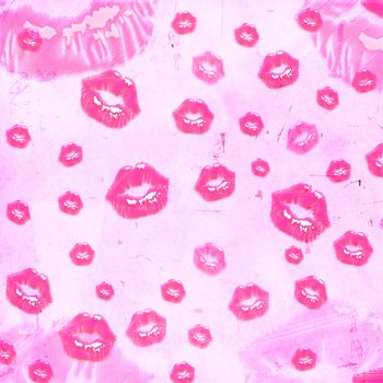 pink retro background with purple striped lips, old paper card