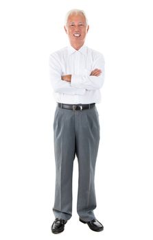 Full body Asian senior businessman standing isolated white background