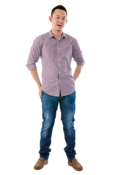Front view full body Asian man standing  isolated on white background
