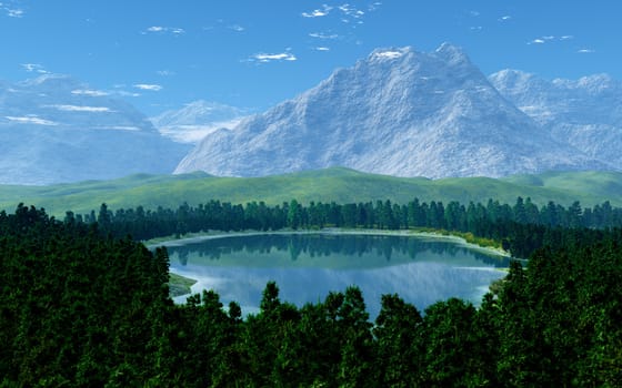 This image shows a idyllic landscape with big mountains