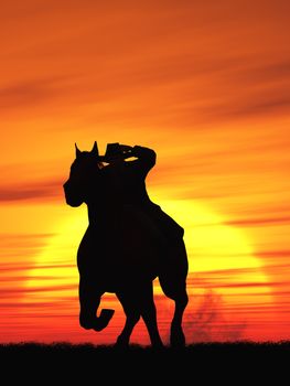 This image shows a cowboy  with sunset