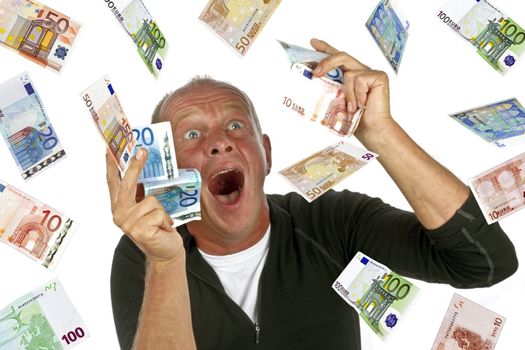 Man totally excited after winning the lotery