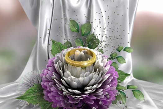 isolate on white holiday and wedding background with chrysanthemum and ring