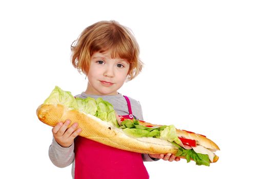 Beauty little girl with big sandwich