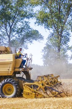 An image of combine harvesting corn