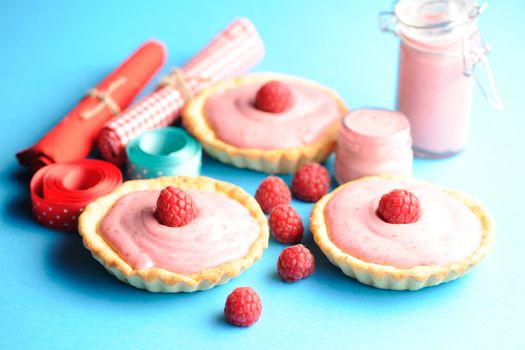 Cakes with raspberry yogurt dessert