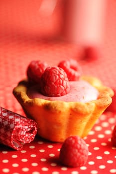 Cake with raspberry yogurt dessert with shallow DOF