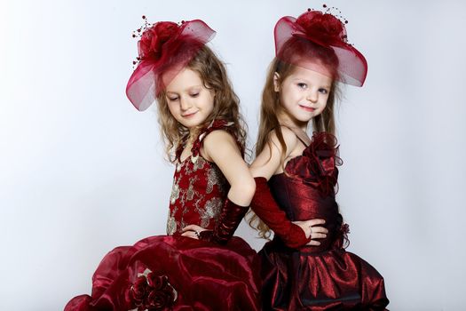 Portrait of two little girls in beautiful dresses