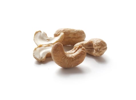 Iisolated handful of cashew nut on the white background