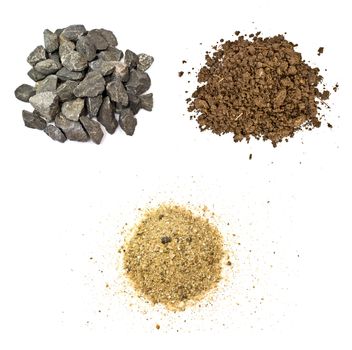 stone, soil, sand on white background