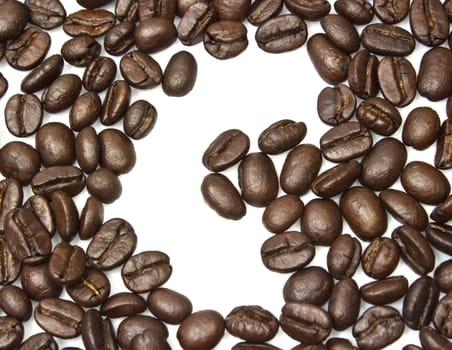 The C gap brown roasted coffee beans isolated on white background