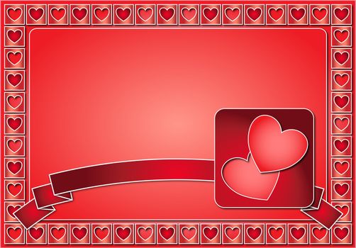 Valentine frame with red hearts and ribbon with pictogram
