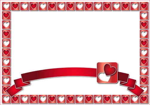 Valentine frame with red hearts and ribbon with pictogram