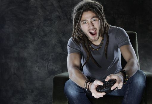 Young man enjoys playing games