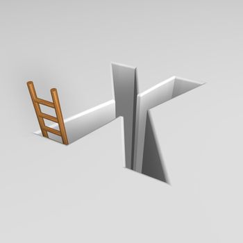 uppercase letter x shape hole with ladder - 3d illustration