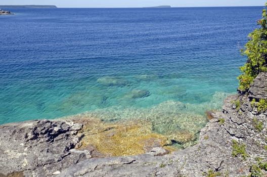 Rock and clear water at shore of Georgian Bay Ontario