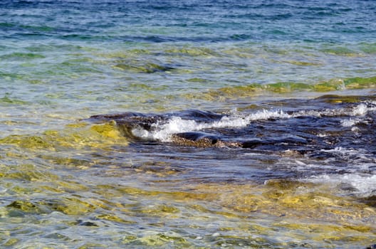 Rock under clear water at shore of Georgian Bay of Lake Huron Ontario