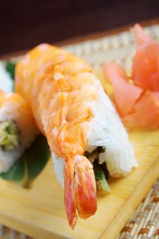 Japanese sushi  traditional japanese food.Roll made of Smoked fish