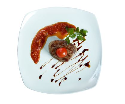 Grilled beef .Shallow depth-of-field..isolated on white background. clipping Path 