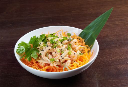 chinese cuisine .salad of shrimp, mixed greens 